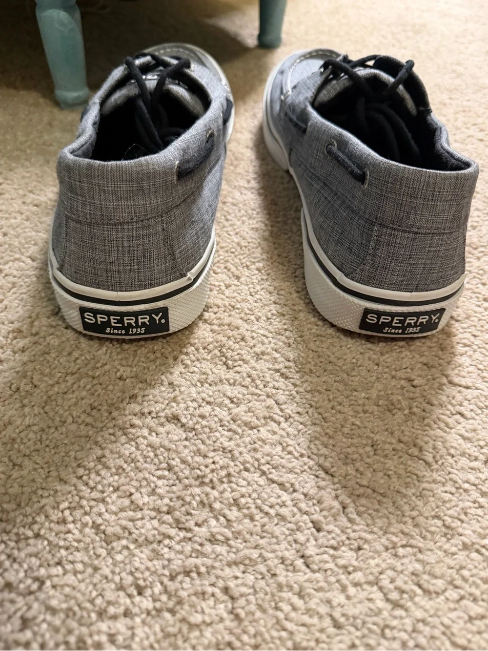 Sperry Men's Halyard 2-Eye boat shoes grey linen Canvas Black Laces Size 11